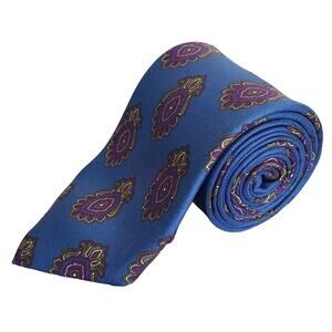 Perry Ellis Portfolio Blue Purple Paisley Neck Tie Made in USA